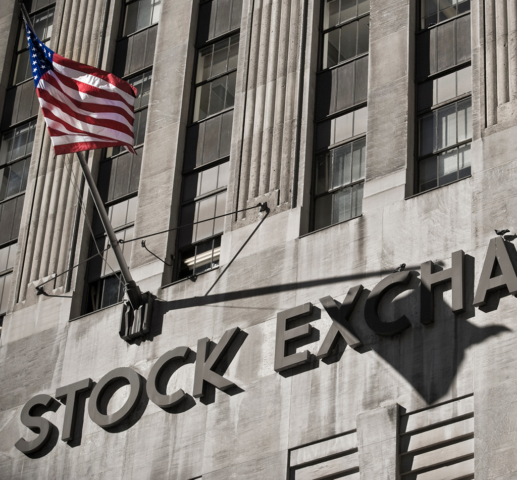 Stock market in Manhattan by Wall Street.